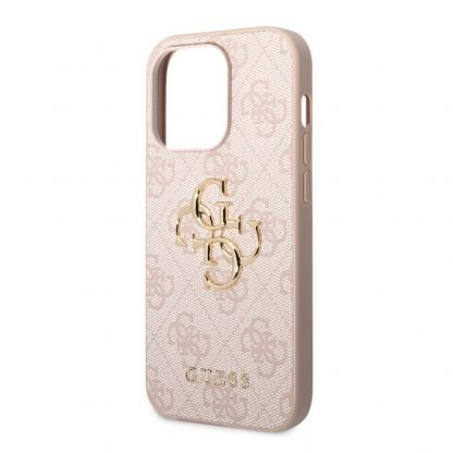 Guess PU 4G Metal Logo Leather Hard Case - дизайнерски кожен кейс за iPhone 15 Pro (розов) 4