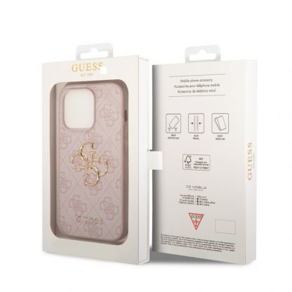 Guess PU 4G Metal Logo Leather Hard Case - дизайнерски кожен кейс за iPhone 15 Pro (розов) 6