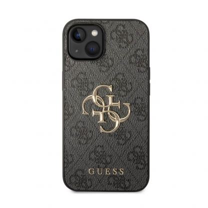 Guess PU 4G Metal Logo Leather Hard Case - дизайнерски кожен кейс за iPhone 15 (сив) 3