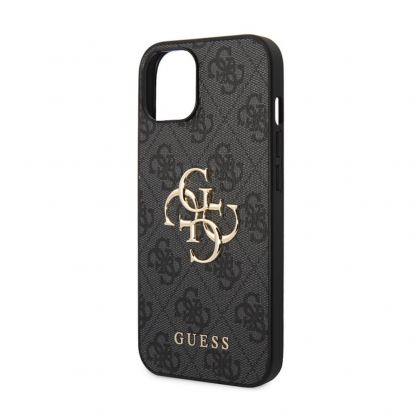 Guess PU 4G Metal Logo Leather Hard Case - дизайнерски кожен кейс за iPhone 15 (сив) 4