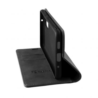 Tactical Xproof Flip Case - кожен калъф с поставка и отделение за кр. карти за iPhone 15 Pro (черен) 2