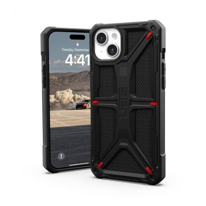 Urban Armor Gear Monarch Kevlar Case - удароустойчив хибриден кейс за iPhone 15 Plus (черен-кевлар)