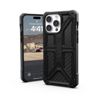 Urban Armor Gear Monarch Case - удароустойчив хибриден кейс за iPhone 15 Pro Max (черен-карбон)