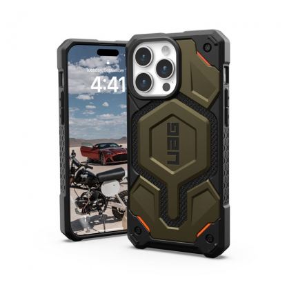 Urban Armor Gear Monarch Pro Kevlar Case - удароустойчив хибриден кейс с MagSafe за iPhone 15 Pro Max (платинен)
