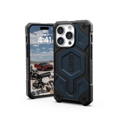 Urban Armor Gear Monarch Pro MagSafe Case - удароустойчив хибриден кейс с MagSafe за iPhone 15 Pro (син)
