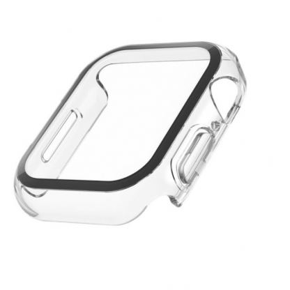 Belkin ScreenForce Bumper and Glass - качествен твърд кейс с вграден стъклен протектор за дисплея на Apple Watch 44мм, Apple Watch 45мм (прозрачен) 5
