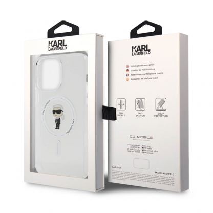 Karl Lagerfeld IML Ikonik Magsafe Case - дизайнерски силиконов кейс за iPhone 15 Pro Max с Magsafe (прозрачен) 8