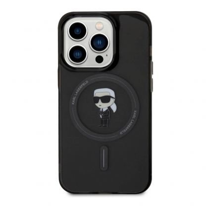 Karl Lagerfeld IML Ikonik Magsafe Case - дизайнерски силиконов кейс за iPhone 15 Pro с Magsafe (черен)