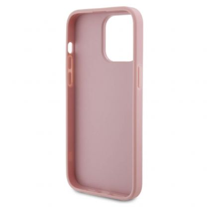 Guess PU Fixed Glitter 4G Metal Logo Case - силиконов (TPU) калъф за iPhone 15 Pro Max (розов)  3