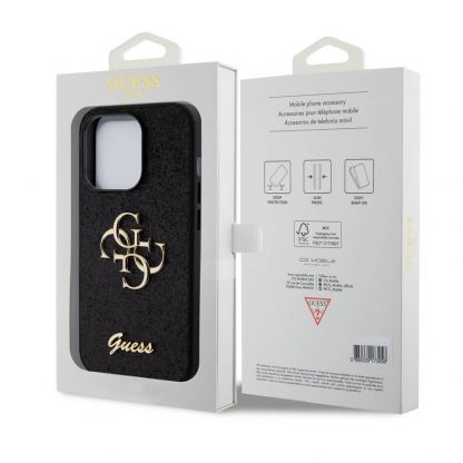 Guess PU Fixed Glitter 4G Metal Logo Case - силиконов (TPU) калъф за iPhone 15 Pro (черен)  8