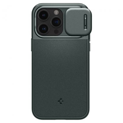 Spigen Optik Armor MagFit MagSafe Case - тънък качествен силиконов (TPU) калъф с капак за камерата с MagSafe за iPhone 15 Pro Max (зелен) 3