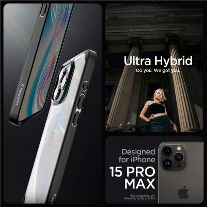 Spigen Crystal Hybrid Case - хибриден кейс с висока степен на защита за iPhone 15 Pro Max (черен-прозрачен)	 10