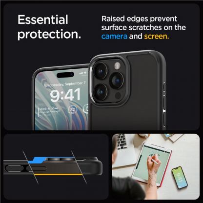 Spigen Crystal Hybrid Case - хибриден кейс с висока степен на защита за iPhone 15 Pro Max (черен-прозрачен)	 13