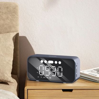 Dudao Y17 Wireless Speaker Bluetooth, FM And Clock - безжичен портативен спийкър с FM радио, часовник с аларма и microSD слот (тъмносив) 2