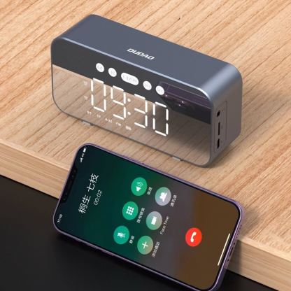 Dudao Y17 Wireless Speaker Bluetooth, FM And Clock - безжичен портативен спийкър с FM радио, часовник с аларма и microSD слот (тъмносив) 3