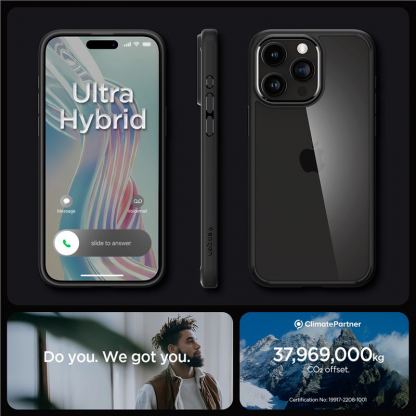 Spigen Crystal Hybrid Case - хибриден кейс с висока степен на защита за iPhone 15 Pro (черен-прозрачен)	 15