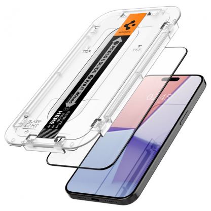 Spigen Glas.tR EZ Fit Tempered Glass 2 Pack - 2 броя стъклени защитни покрития за дисплея на iPhone 15 Pro (черен-прозрачен) 3