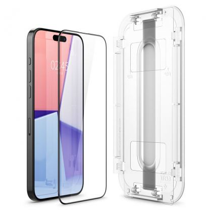 Spigen Glas.tR EZ Fit Tempered Glass 2 Pack - 2 броя стъклени защитни покрития за дисплея на iPhone 15 Pro (черен-прозрачен) 4