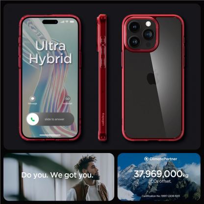Spigen Ultra Hybrid Case - хибриден кейс с висока степен на защита за iPhone 15 Pro Max (червен-прозрачен) 15