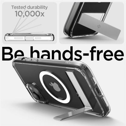 Spigen Ultra Hybrid S MagSafe Case - хибриден кейс с висока степен на защита с MagSafe и вградена поставка за iPhone 15 Plus (прозрачен)  4