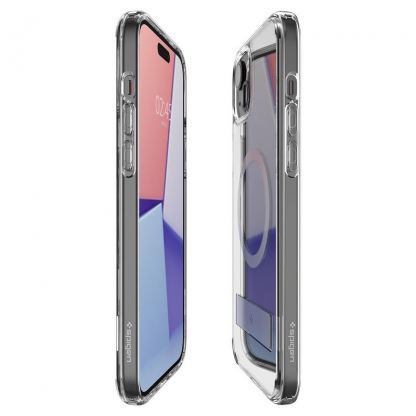 Spigen Ultra Hybrid S MagSafe Case - хибриден кейс с висока степен на защита с MagSafe и вградена поставка за iPhone 15 Plus (прозрачен)  8