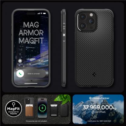 Spigen Mag Armor MagSafe Case - силиконов (TPU) калъф с висока степен на защита с MagSafe за iPhone 15 Pro Max (черен) 13