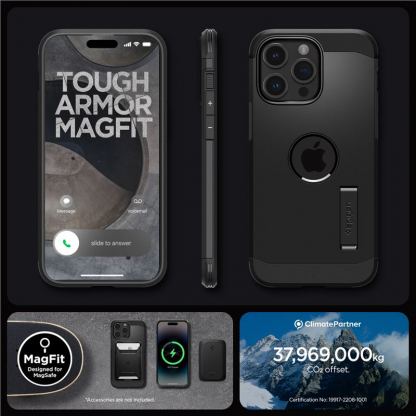 Spigen Tough Armor MagSafe Case - хибриден кейс с най-висока степен на защита с MagSafe за iPhone 15 Pro Max (черен) 18
