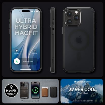 Spigen Ultra Hybrid MagSafe Case - хибриден кейс с висока степен на защита с MagSafe за iPhone 15 Pro Max (черен-прозрачен)  14