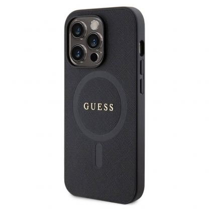 Guess PU Saffiano MagSafe Case - дизайнерски кожен кейс с Magsafe за iPhone 15 Pro Max (черен) 2