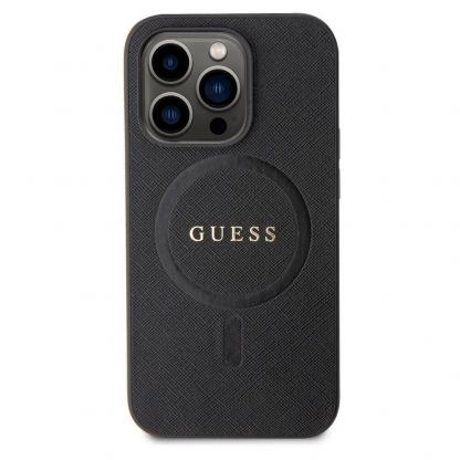 Guess PU Saffiano MagSafe Case - дизайнерски кожен кейс с Magsafe за iPhone 15 Pro Max (черен) 3