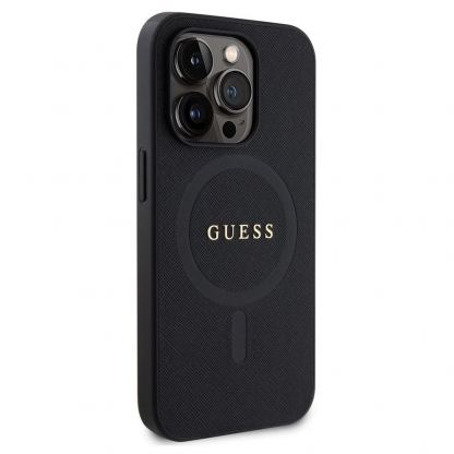 Guess PU Saffiano MagSafe Case - дизайнерски кожен кейс с Magsafe за iPhone 15 Pro Max (черен) 4