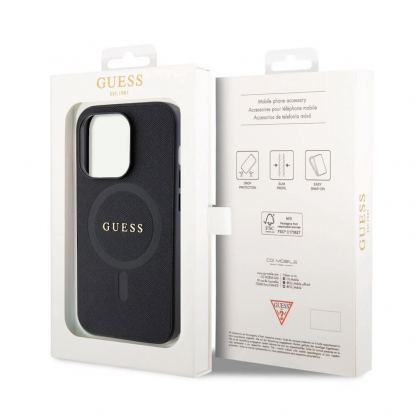 Guess PU Saffiano MagSafe Case - дизайнерски кожен кейс с Magsafe за iPhone 15 Pro Max (черен) 8