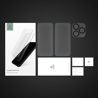 Tech-Protect Supreme Protection Set - комплект 2 броя стъклено защитно покритие за дисплея и стъклено защитно покритие за камерата на iPhone 15 Pro (прозрачен) 5