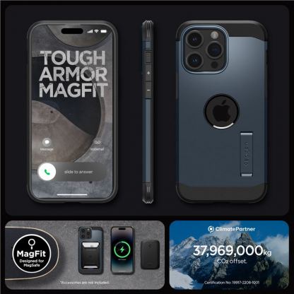 Spigen Tough Armor MagSafe Case - хибриден кейс с най-висока степен на защита с MagSafe за iPhone 15 Pro (тъмносин) 18