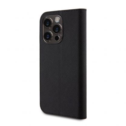 Karl Lagerfeld PU Saffiano Karl and Choupette NFT Book Case - дизайнерски кожен калъф, тип портфейл за iPhone 15 Pro (черен) 4