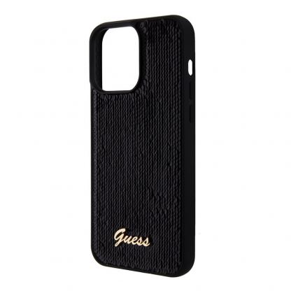 Guess Sequin Script Logo Case - дизайнерски силиконов кейс за iPhone 15 Pro (черен) 3