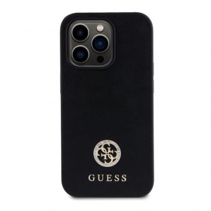 Guess PU 4G Strass Metal Logo Leather Hard Case - дизайнерски кожен кейс за iPhone 15 Pro (черен) 4