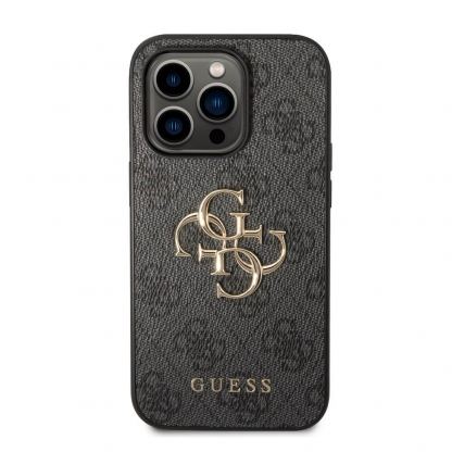 Guess PU 4G Metal Logo Leather Hard Case - дизайнерски кожен кейс за iPhone 15 Pro (сив) 3