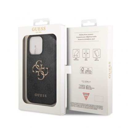Guess PU 4G Metal Logo Leather Hard Case - дизайнерски кожен кейс за iPhone 15 Pro (сив) 4