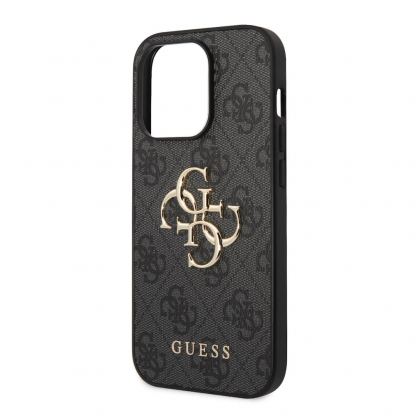 Guess PU 4G Metal Logo Leather Hard Case - дизайнерски кожен кейс за iPhone 15 Pro (сив) 8