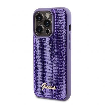 Guess Sequin Script Logo Case - дизайнерски силиконов кейс за iPhone 15 Pro (лилав) 3