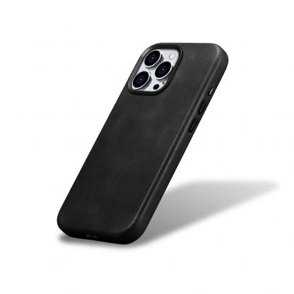 iCarer Leather Oil Wax MagSafe Case - кожен (естествена кожа) кейс с MagSafe за iPhone 15 Pro Max (черен) 4