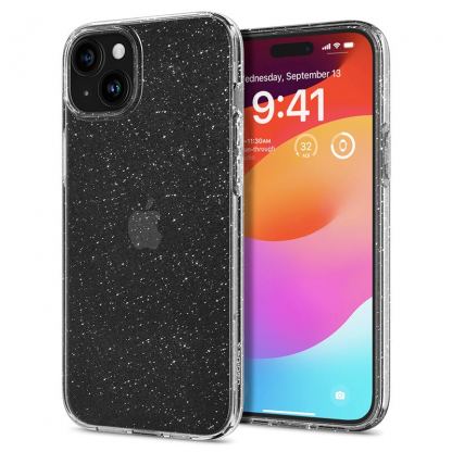 Spigen Liquid Crystal Glitter Case - тънък силиконов (TPU) калъф за iPhone 15 Plus (прозрачен) 