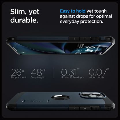 Spigen Tough Armor MagSafe Case - хибриден кейс с най-висока степен на защита с MagSafe за iPhone 15 Pro Max (тъмносин) 17