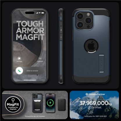 Spigen Tough Armor MagSafe Case - хибриден кейс с най-висока степен на защита с MagSafe за iPhone 15 Pro Max (тъмносин) 18
