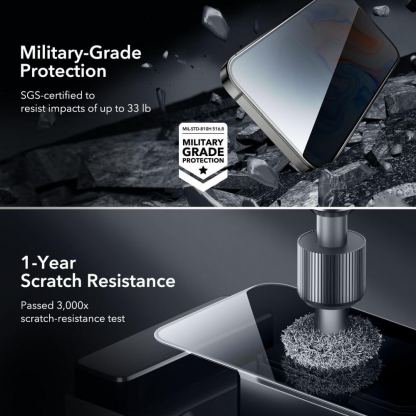 ESR Privacy Full Cover Tempered Glass - калено стъклено защитно покритие с определен ъгъл на виждане за дисплея на iPhone 15 (черен-прозрачен) 7