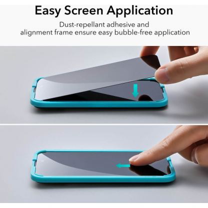 ESR Privacy Full Cover Tempered Glass - калено стъклено защитно покритие с определен ъгъл на виждане за дисплея на iPhone 15 (черен-прозрачен) 10