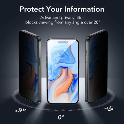 ESR Privacy Full Cover Tempered Glass - калено стъклено защитно покритие с определен ъгъл на виждане за дисплея на iPhone 15 Plus (черен-прозрачен) 6