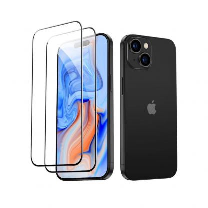 ESR 3D Full Cover Tempered Glass 2 Pack - 2 броя калени стъклени защитни покрития за дисплея на iPhone 15 (черен-прозрачен) 2