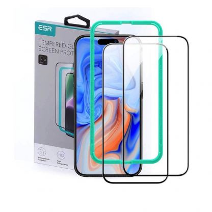 ESR 3D Full Cover Tempered Glass 2 Pack - 2 броя калени стъклени защитни покрития за дисплея на iPhone 15 Pro (черен-прозрачен)